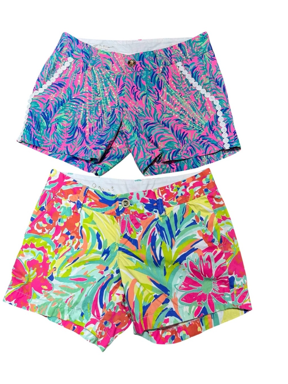 Lilly Pulitzer Shorts Lot 2 Womens Size 0 Pink Floral Tropical Print Preppy
